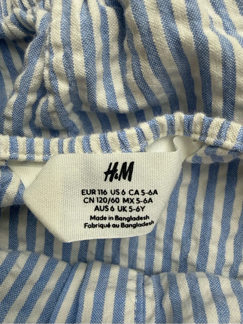 H&M Girls Blue & White Striped Tie-Front Shorts Set Size 6